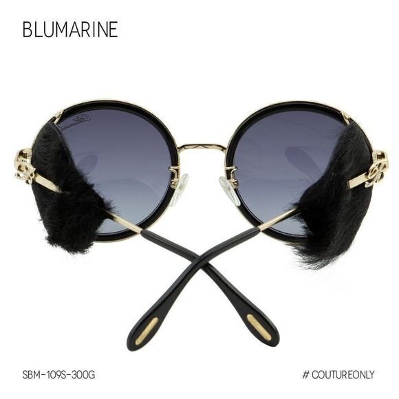 New Blumarine Black & Gold Women Sunglasses Round SBM-109S-300G Faux-Fur Limited - Picture 13 of 14